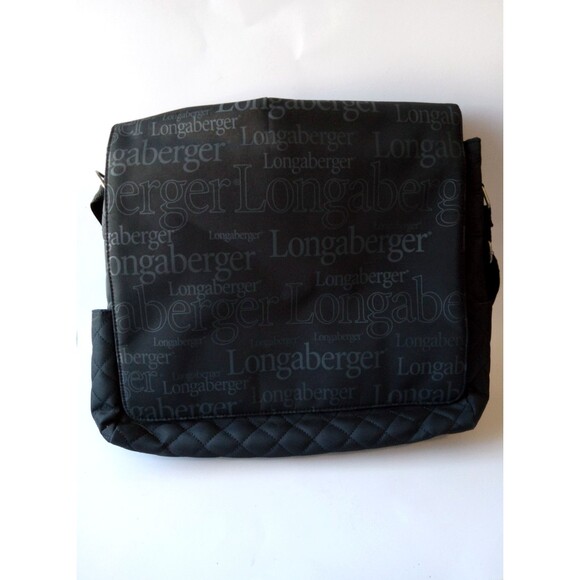1990s-2000s Longaberger Black Logo Quilted Laptop Messenger Bag Adj Strap EUC - Picture 3 of 16